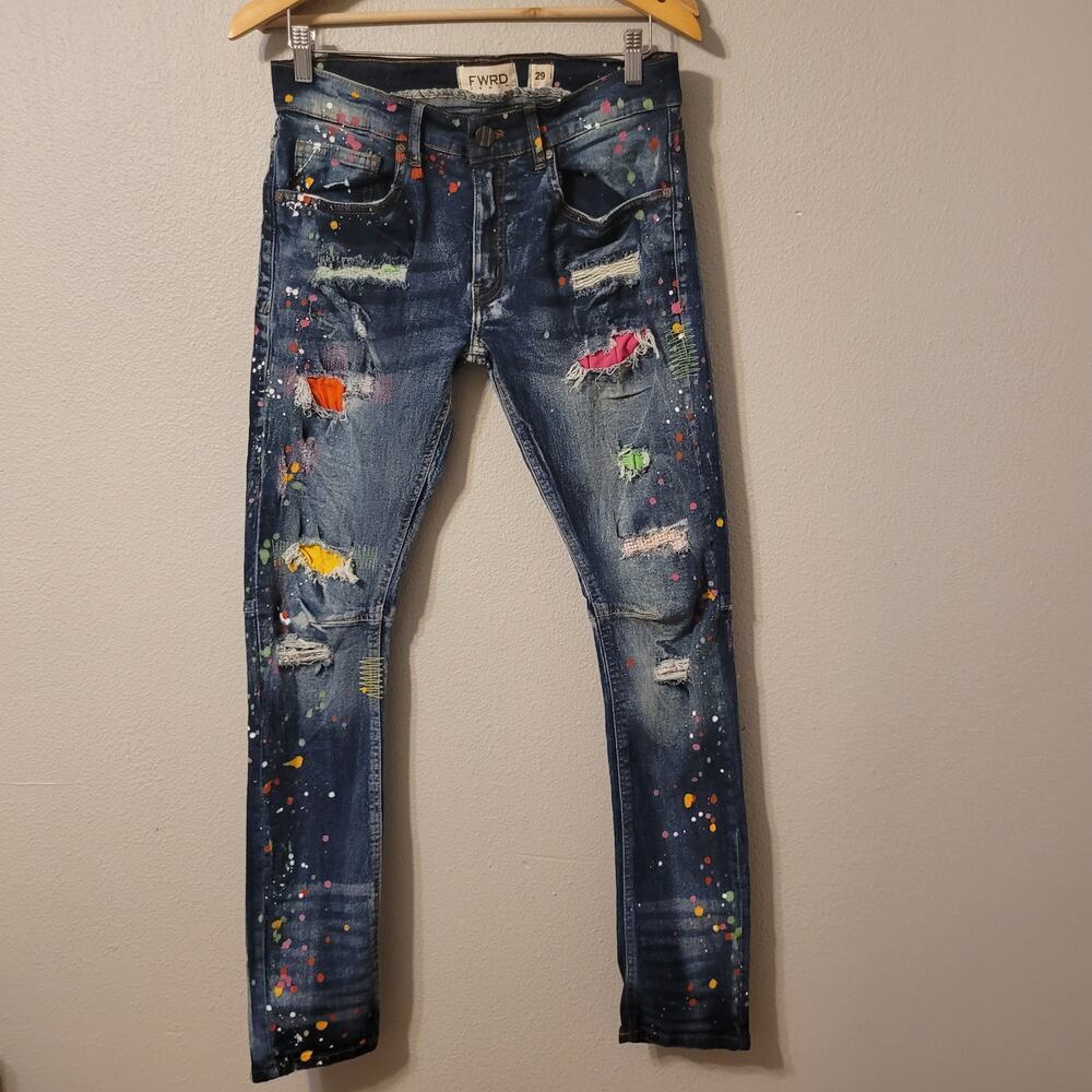 FWRD ‎ Denim Jeans Mens 29  Splatter Paint Distressed Stretch Grunge Slim Fit